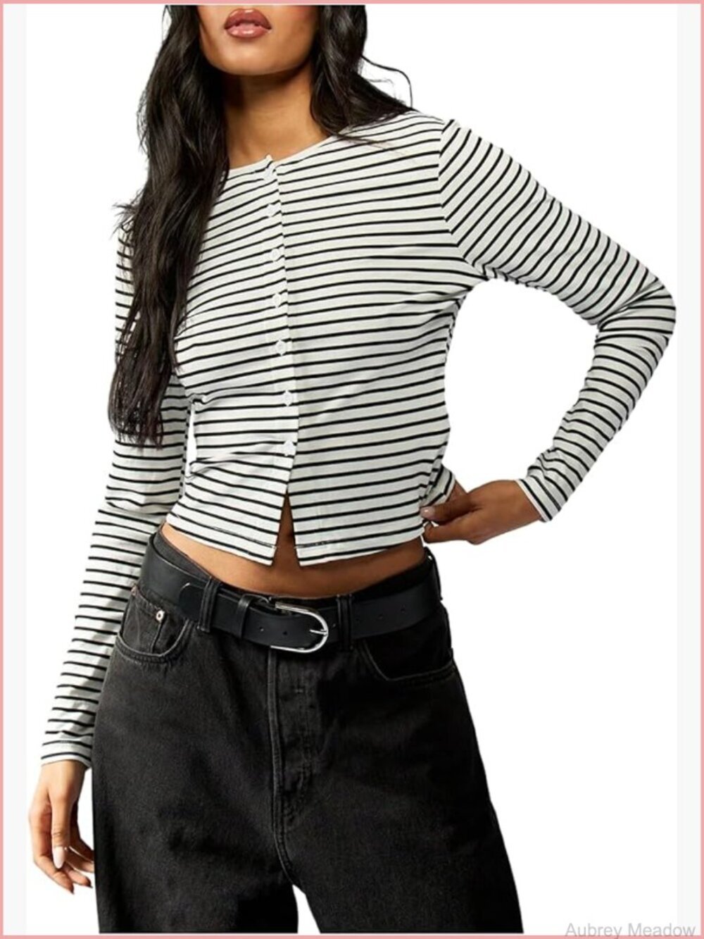 Striped Long Sleeve Crew Neck Button Down Cardigan Knitted Sweater